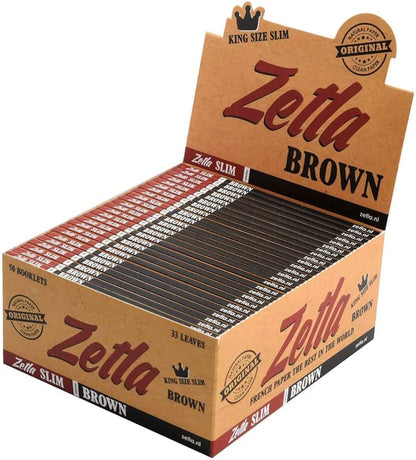 Boîte de Feuilles Zelta en papier naturel king size pour un roulage facile, disponible dans Nos Petits Prix, Nos Accessoires, Nos Feuilles & Blunts.