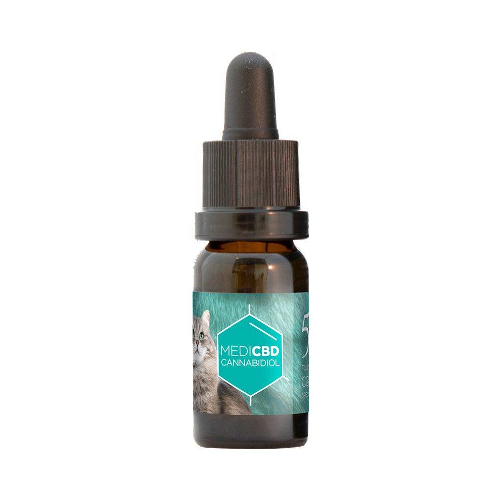 Huile CBD chat MediCBD 5% flacon pipette ambré 10ml – cannabidiol naturel spécial félins, complément bien-être stress anxiété mobilité articulaire chat, achat pas cher livraison France