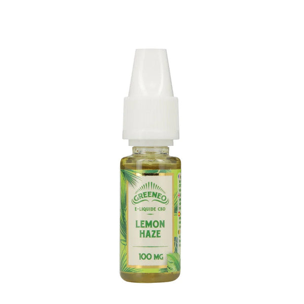 Flacon de Greenéo Arôme CBD Lemon Haze (10 ml) avec étiquette verte et capuchon blanc, e-liquide saveur citron frais haze.