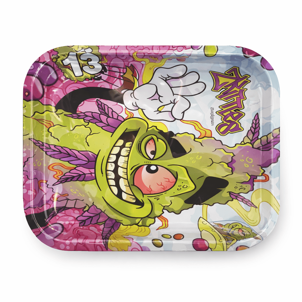 Plateau RAW zombie édition limitée métal imprimé – design collector psychédélique vert, cadeau fumeur original CBD, robuste et lavable livraison France
