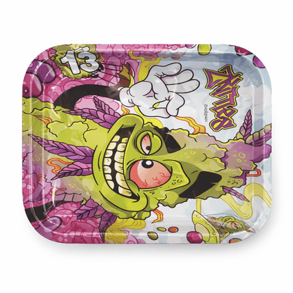 Plateau RAW zombie édition limitée métal imprimé – design collector psychédélique vert, cadeau fumeur original CBD, robuste et lavable livraison France