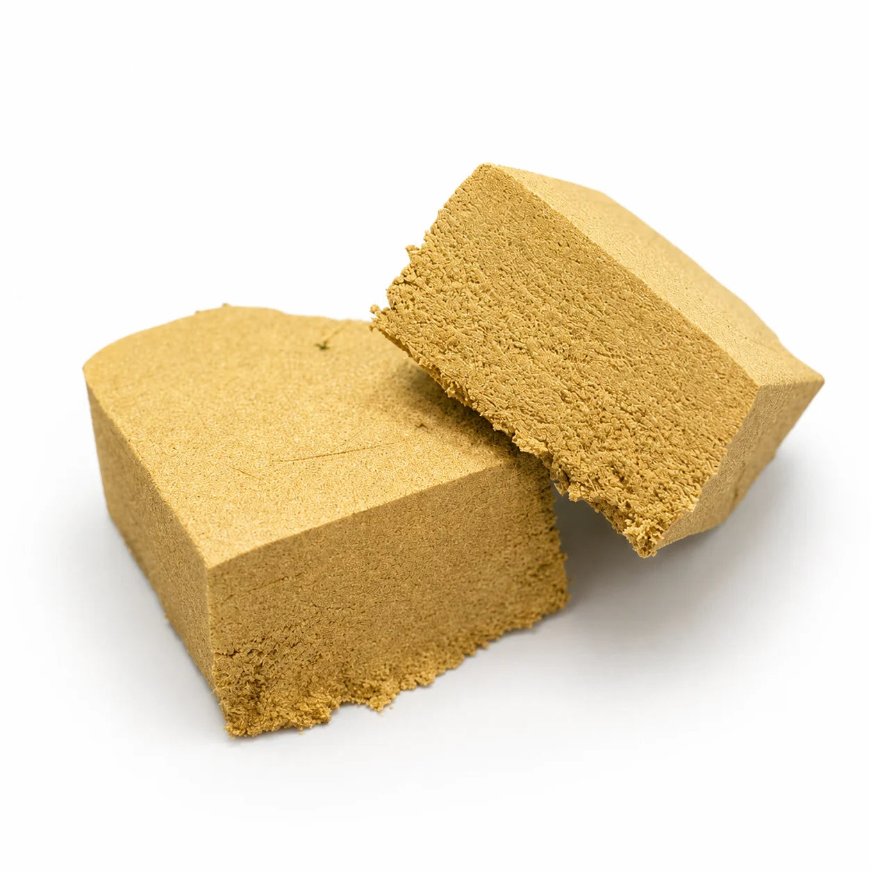 Résine CBC Mousseux 25% premium – deux blocs beige doré à texture mousseuse claire, profil crémeux et gourmand, livraison France