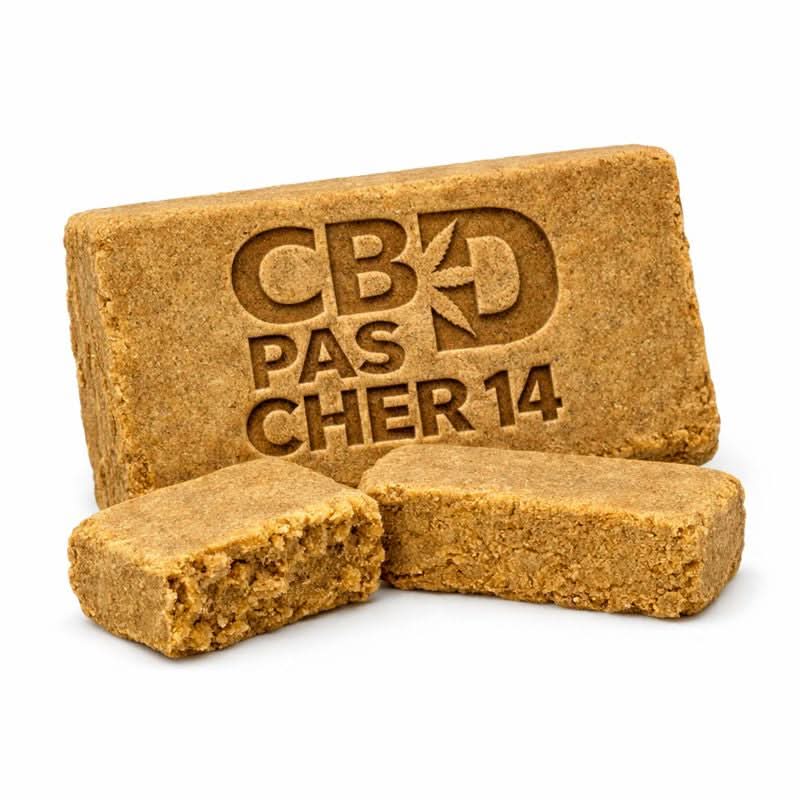 Résine CBD 3x Filtré 30% – bloc pressé gravé CBD Pas Cher 14, chanvre biologique filtré trois fois haute pureté, texture dense et homogène, THC < 0,3% légal France – CBD Pas Cher 14