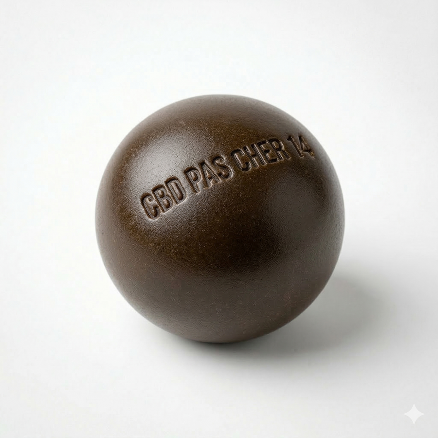 Boule noire de résine Charras présentée comme enrichie en CSA